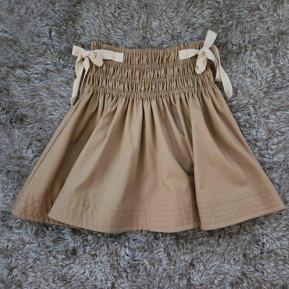 Saint Art Smocked Waist Tie Side A Line Mini Skirt Khaki‎ Women's Size Small